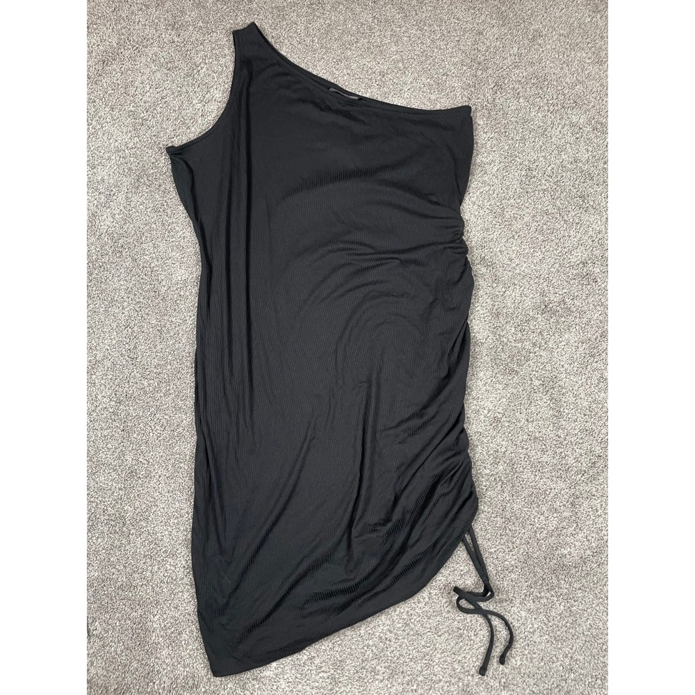 Lane Bryant Dress Womens 22 24 Black One Shoulder Ribbed Ruched Tank Beach NEW